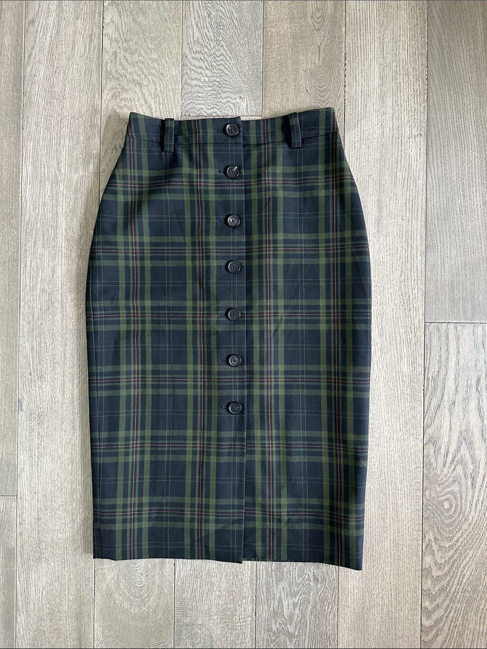 Wilfred Black and Green Plaid Button-Front Pencil Skirt